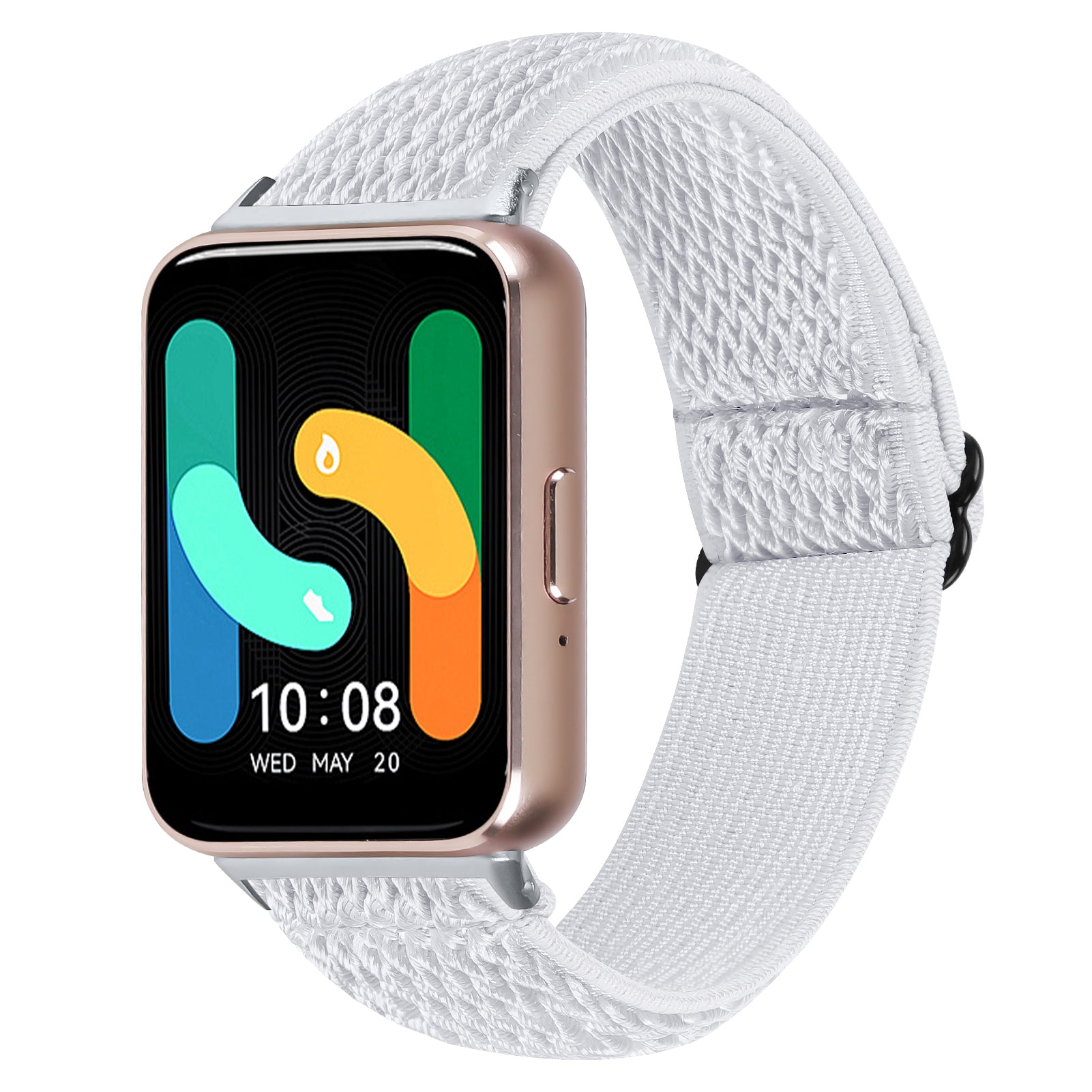 For Samsung Galaxy Fit3 SM-R390 Woven Watch Strap Adjustable Wrist Band with Silver Connector - White For Samsung Galaxy Fit3 SM-R390 Woven Watch Strap Adjustable Wrist Band with Silver Connector - White